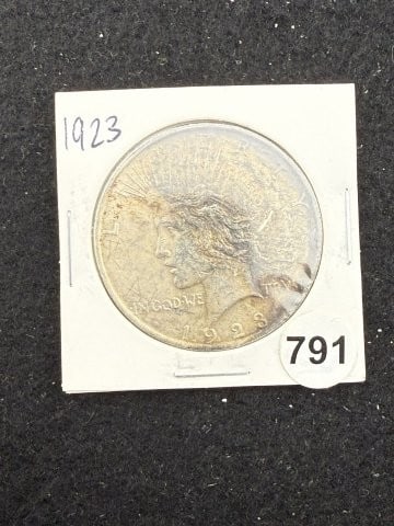 1923 Peace Silver Dollar Coin: KEY WORDS: INDIAN ARTIFACT ARTIFACTS ARROWHEAD ARROWHEADS NATIVE AMERICAN MISSISSIPPIAN QUAPAW CADDO POTTERY COINS MORGAN DOLLAR PEACE DOLLAR SILVER COINS. All coins have been Sigma tested for authent