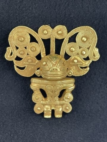 Tumbaga Tairona Gold Figurine UNKNOWN MATERIAL: KEY WORDS: INDIAN ARTIFACT ARTIFACTS ARROWHEAD ARROWHEADS NATIVE AMERICAN MISSISSIPPIAN QUAPAW CADDO POTTERY COINS MORGAN DOLLAR PEACE DOLLAR SILVER COINS. All coins have been Sigma tested for