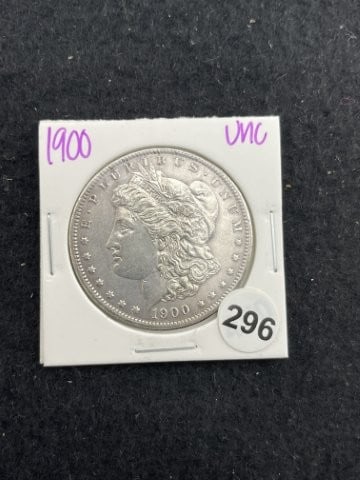 1900 UNC Morgan Silver Dollar Coin: KEY WORDS: INDIAN ARTIFACT ARTIFACTS ARROWHEAD ARROWHEADS NATIVE AMERICAN MISSISSIPPIAN QUAPAW CADDO POTTERY COINS MORGAN DOLLAR PEACE DOLLAR SILVER COINS. All coins have been Sigma tested for authent