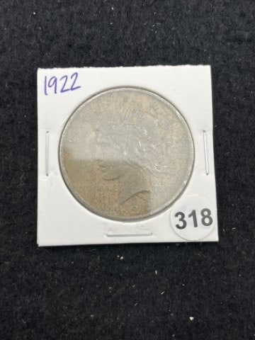 1922 Peace Silver Dollar Coin: KEY WORDS: INDIAN ARTIFACT ARTIFACTS ARROWHEAD ARROWHEADS NATIVE AMERICAN MISSISSIPPIAN QUAPAW CADDO POTTERY COINS MORGAN DOLLAR PEACE DOLLAR SILVER COINS. All coins have been Sigma tested for authent