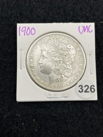 1900 UNC Morgan Silver Dollar Coin: KEY WORDS: INDIAN ARTIFACT ARTIFACTS ARROWHEAD ARROWHEADS NATIVE AMERICAN MISSISSIPPIAN QUAPAW CADDO POTTERY COINS MORGAN DOLLAR PEACE DOLLAR SILVER COINS. All coins have been Sigma tested for authent