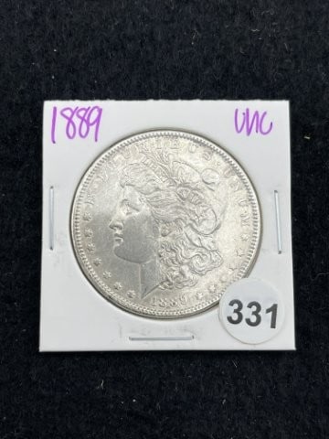 1889 UNC Morgan Silver Dollar Coin: KEY WORDS: INDIAN ARTIFACT ARTIFACTS ARROWHEAD ARROWHEADS NATIVE AMERICAN MISSISSIPPIAN QUAPAW CADDO POTTERY COINS MORGAN DOLLAR PEACE DOLLAR SILVER COINS. All coins have been Sigma tested for authent