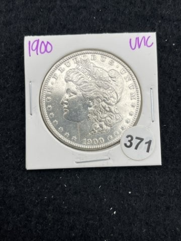 1900 UNC Morgan Silver Dollar Coin: KEY WORDS: INDIAN ARTIFACT ARTIFACTS ARROWHEAD ARROWHEADS NATIVE AMERICAN MISSISSIPPIAN QUAPAW CADDO POTTERY COINS MORGAN DOLLAR PEACE DOLLAR SILVER COINS. All coins have been Sigma tested for