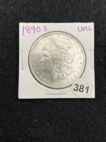 1890 S UNC Morgan Silver Dollar Coin: KEY WORDS: INDIAN ARTIFACT ARTIFACTS ARROWHEAD ARROWHEADS NATIVE AMERICAN MISSISSIPPIAN QUAPAW CADDO POTTERY COINS MORGAN DOLLAR PEACE DOLLAR SILVER COINS. All coins have been Sigma tested for authent