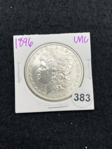 1896 UNC Morgan Silver Dollar Coin: KEY WORDS: INDIAN ARTIFACT ARTIFACTS ARROWHEAD ARROWHEADS NATIVE AMERICAN MISSISSIPPIAN QUAPAW CADDO POTTERY COINS MORGAN DOLLAR PEACE DOLLAR SILVER COINS. All coins have been Sigma tested for authent