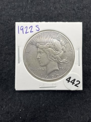 1922 S Peace Silver Dollar Coin: KEY WORDS: INDIAN ARTIFACT ARTIFACTS ARROWHEAD ARROWHEADS NATIVE AMERICAN MISSISSIPPIAN QUAPAW CADDO POTTERY COINS MORGAN DOLLAR PEACE DOLLAR SILVER COINS. All coins have been Sigma tested for authent