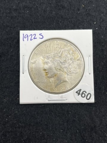 1922 S Peace Silver Dollar Coin: KEY WORDS: INDIAN ARTIFACT ARTIFACTS ARROWHEAD ARROWHEADS NATIVE AMERICAN MISSISSIPPIAN QUAPAW CADDO POTTERY COINS MORGAN DOLLAR PEACE DOLLAR SILVER COINS. All coins have been Sigma tested for authent