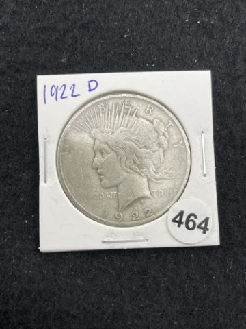1922 D Peace Silver Dollar Coin: KEY WORDS: INDIAN ARTIFACT ARTIFACTS ARROWHEAD ARROWHEADS NATIVE AMERICAN MISSISSIPPIAN QUAPAW CADDO POTTERY COINS MORGAN DOLLAR PEACE DOLLAR SILVER COINS. All coins have been Sigma tested for