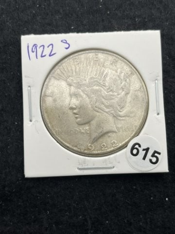 1922 S Peace Silver Dollar Coin: KEY WORDS: INDIAN ARTIFACT ARTIFACTS ARROWHEAD ARROWHEADS NATIVE AMERICAN MISSISSIPPIAN QUAPAW CADDO POTTERY COINS MORGAN DOLLAR PEACE DOLLAR SILVER COINS. All coins have been Sigma tested for