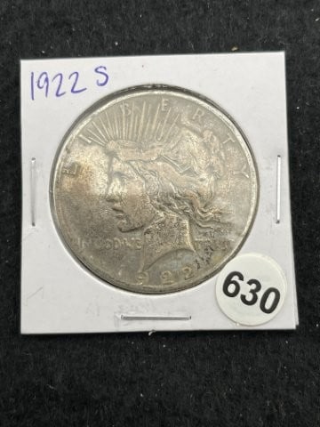 1922 S Peace Silver Dollar Coin: KEY WORDS: INDIAN ARTIFACT ARTIFACTS ARROWHEAD ARROWHEADS NATIVE AMERICAN MISSISSIPPIAN QUAPAW CADDO POTTERY COINS MORGAN DOLLAR PEACE DOLLAR SILVER COINS. All coins have been Sigma tested for authent