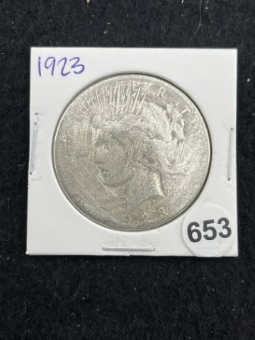 1923 Peace Silver Dollar Coin: KEY WORDS: INDIAN ARTIFACT ARTIFACTS ARROWHEAD ARROWHEADS NATIVE AMERICAN MISSISSIPPIAN QUAPAW CADDO POTTERY COINS MORGAN DOLLAR PEACE DOLLAR SILVER COINS. All coins have been Sigma tested for authent