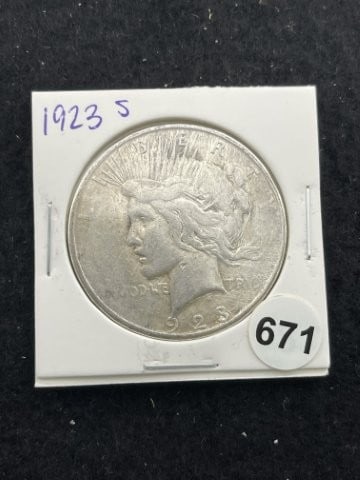 1923 S Peace Silver Dollar Coin: KEY WORDS: INDIAN ARTIFACT ARTIFACTS ARROWHEAD ARROWHEADS NATIVE AMERICAN MISSISSIPPIAN QUAPAW CADDO POTTERY COINS MORGAN DOLLAR PEACE DOLLAR SILVER COINS. All coins have been Sigma tested for authent