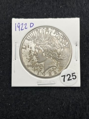 1922 D Peace Silver Dollar Coin: KEY WORDS: INDIAN ARTIFACT ARTIFACTS ARROWHEAD ARROWHEADS NATIVE AMERICAN MISSISSIPPIAN QUAPAW CADDO POTTERY COINS MORGAN DOLLAR PEACE DOLLAR SILVER COINS. All coins have been Sigma tested for