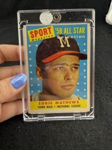 1958 Topps Eddie Mathews Baseball Card: KEY WORDS: INDIAN ARTIFACT ARTIFACTS ARROWHEAD ARROWHEADS NATIVE AMERICAN MISSISSIPPIAN QUAPAW CADDO POTTERY COINS MORGAN DOLLAR PEACE DOLLAR SILVER COINS. All coins have been Sigma tested for authent