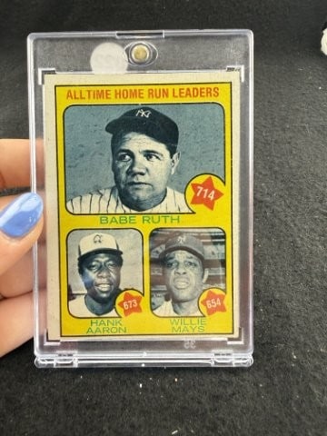 1973 Topps Babe Ruth Hank Aaron & Willie Mays Baseball Card: KEY WORDS: INDIAN ARTIFACT ARTIFACTS ARROWHEAD ARROWHEADS NATIVE AMERICAN MISSISSIPPIAN QUAPAW CADDO POTTERY COINS MORGAN DOLLAR PEACE DOLLAR SILVER COINS. All coins have been Sigma tested for authent