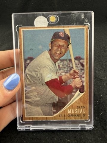 1962 Topps Stan Musial Baseball Card: KEY WORDS: INDIAN ARTIFACT ARTIFACTS ARROWHEAD ARROWHEADS NATIVE AMERICAN MISSISSIPPIAN QUAPAW CADDO POTTERY COINS MORGAN DOLLAR PEACE DOLLAR SILVER COINS. All coins have been Sigma tested for authent
