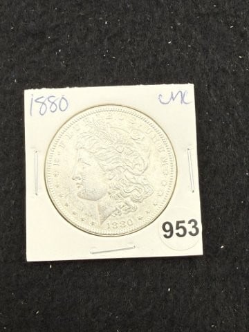 1880 UNC Morgan Silver Dollar Coin: KEY WORDS: INDIAN ARTIFACT ARTIFACTS ARROWHEAD ARROWHEADS NATIVE AMERICAN MISSISSIPPIAN QUAPAW CADDO POTTERY COINS MORGAN DOLLAR PEACE DOLLAR SILVER COINS. All coins have been Sigma tested for authent