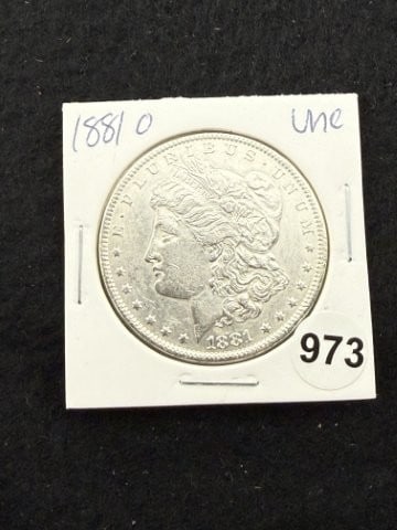 1881 O UNC Morgan Silver Dollar Coin: KEY WORDS: INDIAN ARTIFACT ARTIFACTS ARROWHEAD ARROWHEADS NATIVE AMERICAN MISSISSIPPIAN QUAPAW CADDO POTTERY COINS MORGAN DOLLAR PEACE DOLLAR SILVER COINS. All coins have been Sigma tested for authent