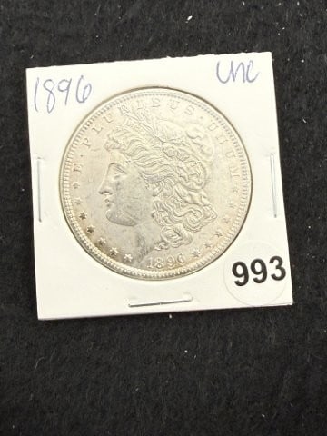 1896 UNC Morgan Silver Dollar Coin: KEY WORDS: INDIAN ARTIFACT ARTIFACTS ARROWHEAD ARROWHEADS NATIVE AMERICAN MISSISSIPPIAN QUAPAW CADDO POTTERY COINS MORGAN DOLLAR PEACE DOLLAR SILVER COINS. All coins have been Sigma tested for authent