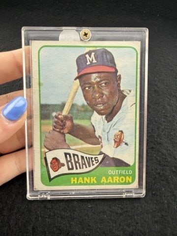 1965 Topps Hank Aaron Baseball Card: KEY WORDS: INDIAN ARTIFACT ARTIFACTS ARROWHEAD ARROWHEADS NATIVE AMERICAN MISSISSIPPIAN QUAPAW CADDO POTTERY COINS MORGAN DOLLAR PEACE DOLLAR SILVER COINS. All coins have been Sigma tested for authent