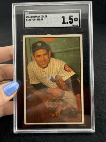 1953 Bowman Yogi Berra Baseball Card: KEY WORDS: INDIAN ARTIFACT ARTIFACTS ARROWHEAD ARROWHEADS NATIVE AMERICAN MISSISSIPPIAN QUAPAW CADDO POTTERY COINS MORGAN DOLLAR PEACE DOLLAR SILVER COINS. All coins have been Sigma tested for authent