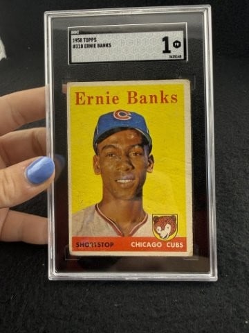 1958 Topps Ernie Banks Baseball Card: KEY WORDS: INDIAN ARTIFACT ARTIFACTS ARROWHEAD ARROWHEADS NATIVE AMERICAN MISSISSIPPIAN QUAPAW CADDO POTTERY COINS MORGAN DOLLAR PEACE DOLLAR SILVER COINS. All coins have been Sigma tested for authent