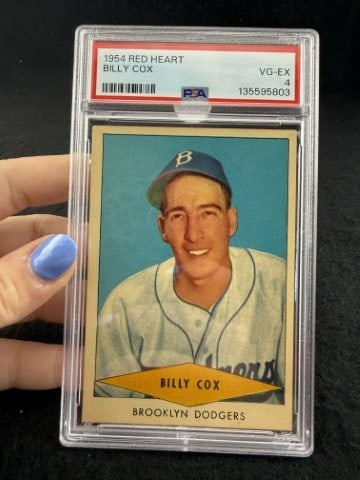 1954 Red Heart Billy Cox Baseball Card: KEY WORDS: INDIAN ARTIFACT ARTIFACTS ARROWHEAD ARROWHEADS NATIVE AMERICAN MISSISSIPPIAN QUAPAW CADDO POTTERY COINS MORGAN DOLLAR PEACE DOLLAR SILVER COINS. All coins have been Sigma tested for authent