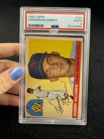 1955 Topps Harmon Killebrew Baseball Card: KEY WORDS: INDIAN ARTIFACT ARTIFACTS ARROWHEAD ARROWHEADS NATIVE AMERICAN MISSISSIPPIAN QUAPAW CADDO POTTERY COINS MORGAN DOLLAR PEACE DOLLAR SILVER COINS. All coins have been Sigma tested for authent