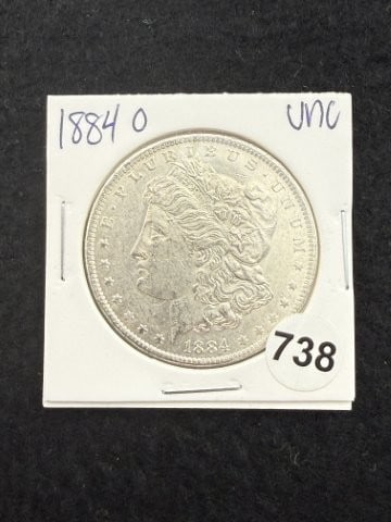1884 O UNC Morgan Silver Dollar Coin: KEY WORDS: INDIAN ARTIFACT ARTIFACTS ARROWHEAD ARROWHEADS NATIVE AMERICAN MISSISSIPPIAN QUAPAW CADDO POTTERY COINS MORGAN DOLLAR PEACE DOLLAR SILVER COINS. All coins have been Sigma tested for authent
