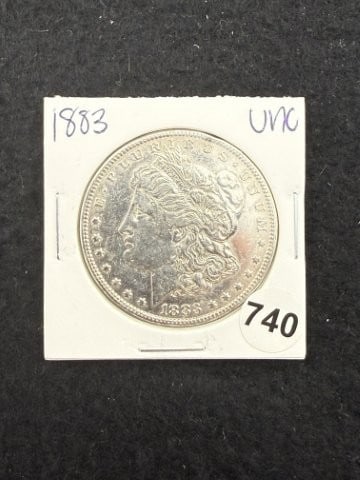 1883 UNC Morgan Silver Dollar Coin: KEY WORDS: INDIAN ARTIFACT ARTIFACTS ARROWHEAD ARROWHEADS NATIVE AMERICAN MISSISSIPPIAN QUAPAW CADDO POTTERY COINS MORGAN DOLLAR PEACE DOLLAR SILVER COINS. All coins have been Sigma tested for authent
