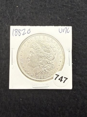 1882 O UNC Morgan Silver Dollar Coin: KEY WORDS: INDIAN ARTIFACT ARTIFACTS ARROWHEAD ARROWHEADS NATIVE AMERICAN MISSISSIPPIAN QUAPAW CADDO POTTERY COINS MORGAN DOLLAR PEACE DOLLAR SILVER COINS. All coins have been Sigma tested for authent