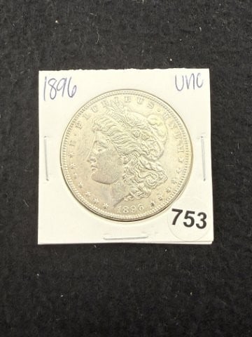 1896 UNC Morgan Silver Dollar Coin: KEY WORDS: INDIAN ARTIFACT ARTIFACTS ARROWHEAD ARROWHEADS NATIVE AMERICAN MISSISSIPPIAN QUAPAW CADDO POTTERY COINS MORGAN DOLLAR PEACE DOLLAR SILVER COINS. All coins have been Sigma tested for authent
