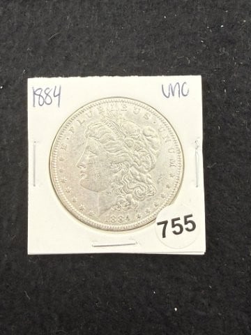 1884 UNC Morgan Silver Dollar Coin: KEY WORDS: INDIAN ARTIFACT ARTIFACTS ARROWHEAD ARROWHEADS NATIVE AMERICAN MISSISSIPPIAN QUAPAW CADDO POTTERY COINS MORGAN DOLLAR PEACE DOLLAR SILVER COINS. All coins have been Sigma tested for authent