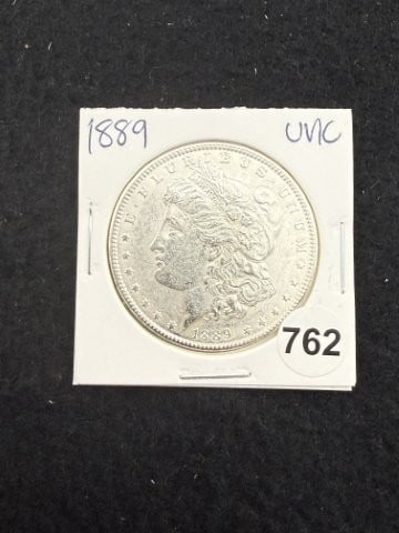 1889 UNC Morgan Silver Dollar Coin: KEY WORDS: INDIAN ARTIFACT ARTIFACTS ARROWHEAD ARROWHEADS NATIVE AMERICAN MISSISSIPPIAN QUAPAW CADDO POTTERY COINS MORGAN DOLLAR PEACE DOLLAR SILVER COINS. All coins have been Sigma tested for authent