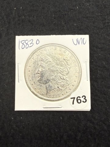 1883 O UNC Morgan Silver Dollar Coin: KEY WORDS: INDIAN ARTIFACT ARTIFACTS ARROWHEAD ARROWHEADS NATIVE AMERICAN MISSISSIPPIAN QUAPAW CADDO POTTERY COINS MORGAN DOLLAR PEACE DOLLAR SILVER COINS. All coins have been Sigma tested for authent