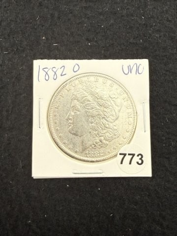 1882 O UNC Morgan Silver Dollar Coin: KEY WORDS: INDIAN ARTIFACT ARTIFACTS ARROWHEAD ARROWHEADS NATIVE AMERICAN MISSISSIPPIAN QUAPAW CADDO POTTERY COINS MORGAN DOLLAR PEACE DOLLAR SILVER COINS. All coins have been Sigma tested for authent