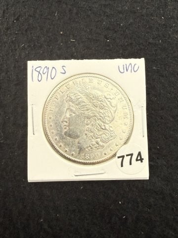 1890 S UNC Morgan Silver Dollar Coin: KEY WORDS: INDIAN ARTIFACT ARTIFACTS ARROWHEAD ARROWHEADS NATIVE AMERICAN MISSISSIPPIAN QUAPAW CADDO POTTERY COINS MORGAN DOLLAR PEACE DOLLAR SILVER COINS. All coins have been Sigma tested for authent