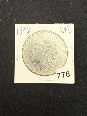 1896 UNC Morgan Silver Dollar Coin: KEY WORDS: INDIAN ARTIFACT ARTIFACTS ARROWHEAD ARROWHEADS NATIVE AMERICAN MISSISSIPPIAN QUAPAW CADDO POTTERY COINS MORGAN DOLLAR PEACE DOLLAR SILVER COINS. All coins have been Sigma tested for authent