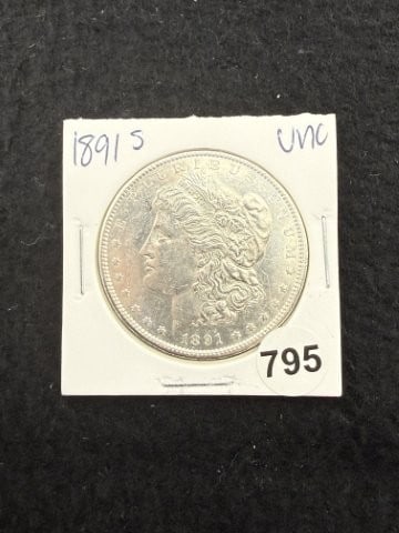 1891 S UNC Morgan Silver Dollar Coin: KEY WORDS: INDIAN ARTIFACT ARTIFACTS ARROWHEAD ARROWHEADS NATIVE AMERICAN MISSISSIPPIAN QUAPAW CADDO POTTERY COINS MORGAN DOLLAR PEACE DOLLAR SILVER COINS. All coins have been Sigma tested for authent