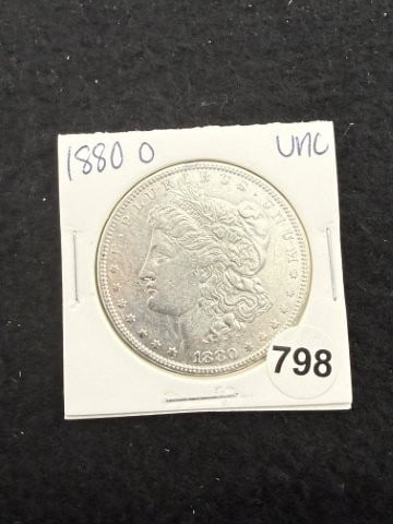 1880 O UNC Morgan Silver Dollar Coin: KEY WORDS: INDIAN ARTIFACT ARTIFACTS ARROWHEAD ARROWHEADS NATIVE AMERICAN MISSISSIPPIAN QUAPAW CADDO POTTERY COINS MORGAN DOLLAR PEACE DOLLAR SILVER COINS. All coins have been Sigma tested for authent