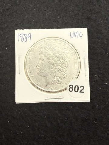 1889 UNC Morgan Silver Dollar Coin: KEY WORDS: INDIAN ARTIFACT ARTIFACTS ARROWHEAD ARROWHEADS NATIVE AMERICAN MISSISSIPPIAN QUAPAW CADDO POTTERY COINS MORGAN DOLLAR PEACE DOLLAR SILVER COINS. All coins have been Sigma tested for authent