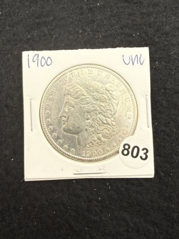 1900 UNC Morgan Silver Dollar Coin: KEY WORDS: INDIAN ARTIFACT ARTIFACTS ARROWHEAD ARROWHEADS NATIVE AMERICAN MISSISSIPPIAN QUAPAW CADDO POTTERY COINS MORGAN DOLLAR PEACE DOLLAR SILVER COINS. All coins have been Sigma tested for authent