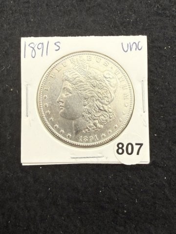 1891 S UNC Morgan Silver Dollar Coin: KEY WORDS: INDIAN ARTIFACT ARTIFACTS ARROWHEAD ARROWHEADS NATIVE AMERICAN MISSISSIPPIAN QUAPAW CADDO POTTERY COINS MORGAN DOLLAR PEACE DOLLAR SILVER COINS. All coins have been Sigma tested for authent