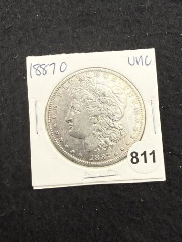 1887 O UNC Morgan Silver Dollar Coin: KEY WORDS: INDIAN ARTIFACT ARTIFACTS ARROWHEAD ARROWHEADS NATIVE AMERICAN MISSISSIPPIAN QUAPAW CADDO POTTERY COINS MORGAN DOLLAR PEACE DOLLAR SILVER COINS. All coins have been Sigma tested for authent
