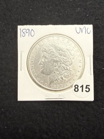 1890 UNC Morgan Silver Dollar Coin: KEY WORDS: INDIAN ARTIFACT ARTIFACTS ARROWHEAD ARROWHEADS NATIVE AMERICAN MISSISSIPPIAN QUAPAW CADDO POTTERY COINS MORGAN DOLLAR PEACE DOLLAR SILVER COINS. All coins have been Sigma tested for authent