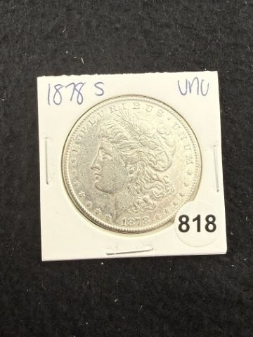 1878 S UNC Morgan Silver Dollar Coin: KEY WORDS: INDIAN ARTIFACT ARTIFACTS ARROWHEAD ARROWHEADS NATIVE AMERICAN MISSISSIPPIAN QUAPAW CADDO POTTERY COINS MORGAN DOLLAR PEACE DOLLAR SILVER COINS. All coins have been Sigma tested for authent