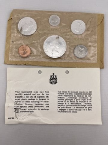 1964 Canadian Mint Coin Proof Set: KEY WORDS: INDIAN ARTIFACT ARTIFACTS ARROWHEAD ARROWHEADS NATIVE AMERICAN MISSISSIPPIAN QUAPAW CADDO POTTERY COINS MORGAN DOLLAR PEACE DOLLAR SILVER COINS. All coins have been Sigma tested for authent