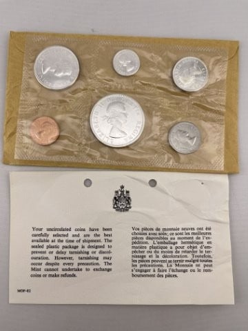 1964 Canadian Mint Coin Proof Set: KEY WORDS: INDIAN ARTIFACT ARTIFACTS ARROWHEAD ARROWHEADS NATIVE AMERICAN MISSISSIPPIAN QUAPAW CADDO POTTERY COINS MORGAN DOLLAR PEACE DOLLAR SILVER COINS. All coins have been Sigma tested for authent