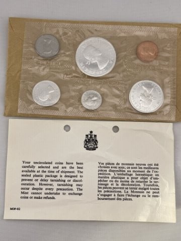 1964 Canadian Mint Coin Proof Set: KEY WORDS: INDIAN ARTIFACT ARTIFACTS ARROWHEAD ARROWHEADS NATIVE AMERICAN MISSISSIPPIAN QUAPAW CADDO POTTERY COINS MORGAN DOLLAR PEACE DOLLAR SILVER COINS. All coins have been Sigma tested for authent