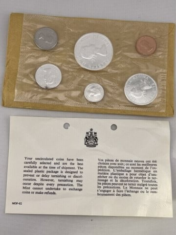 1964 Canadian Mint Coin Proof Set: KEY WORDS: INDIAN ARTIFACT ARTIFACTS ARROWHEAD ARROWHEADS NATIVE AMERICAN MISSISSIPPIAN QUAPAW CADDO POTTERY COINS MORGAN DOLLAR PEACE DOLLAR SILVER COINS. All coins have been Sigma tested for authent